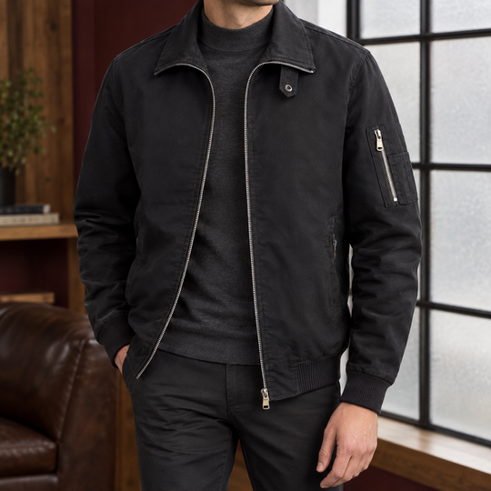Pilotenjacke Herren Baumwollmix Rippbündchen Zip Tasche
