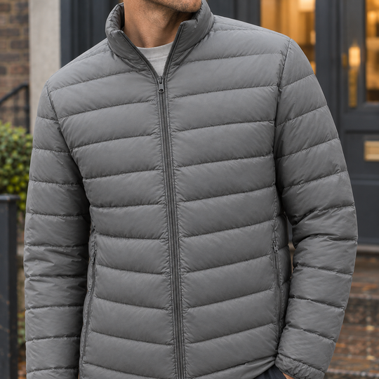 Daunenjacke Herren Gesteppt Leicht Stehkragen Zip Front