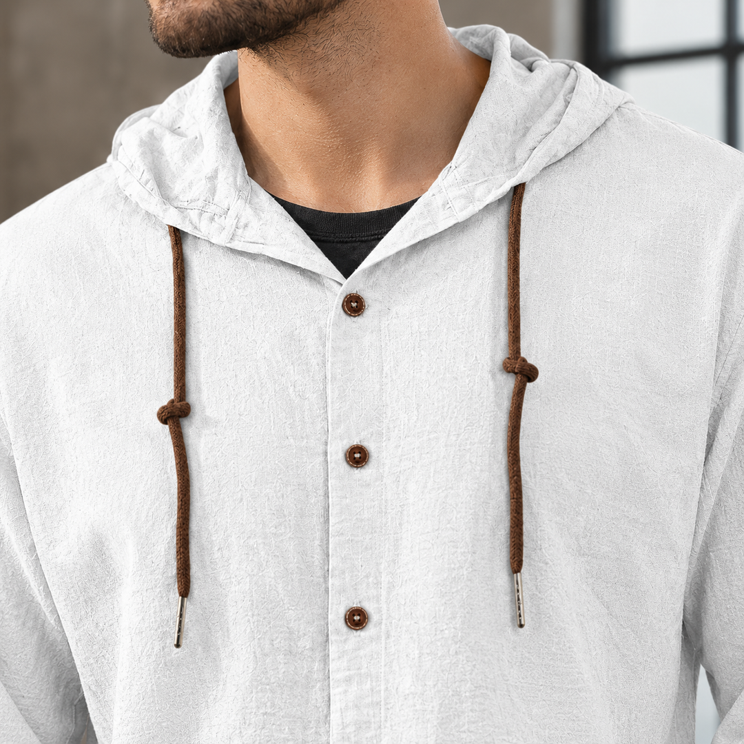 Kapuzenshirt Herren Baumwollmix Knopfleiste Kordelzug