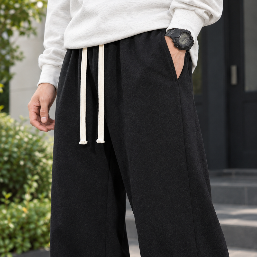 Stoffhose Herren Gerade Weit Kordelzug Weicher Fall