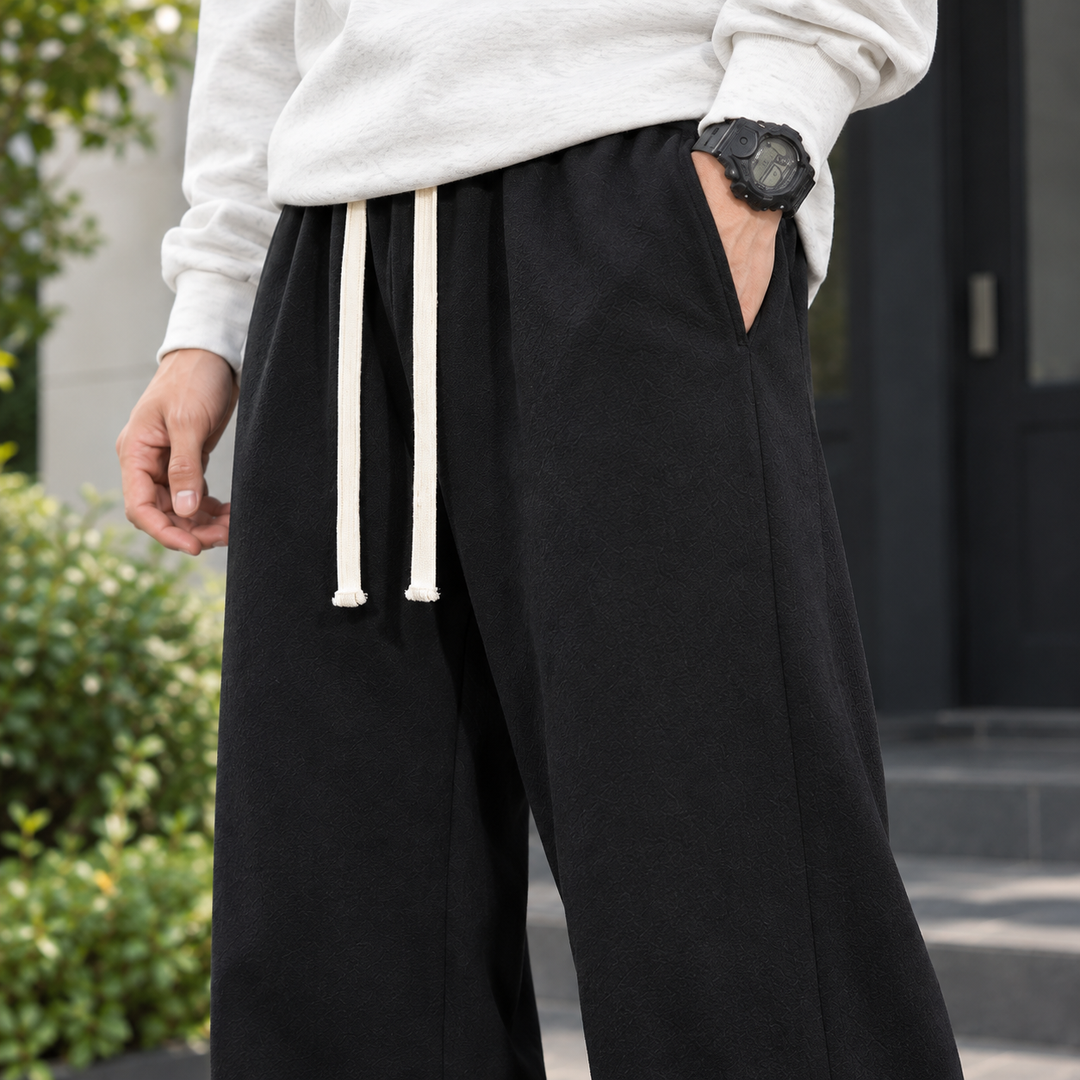 Stoffhose Herren Gerade Weit Kordelzug Weicher Fall