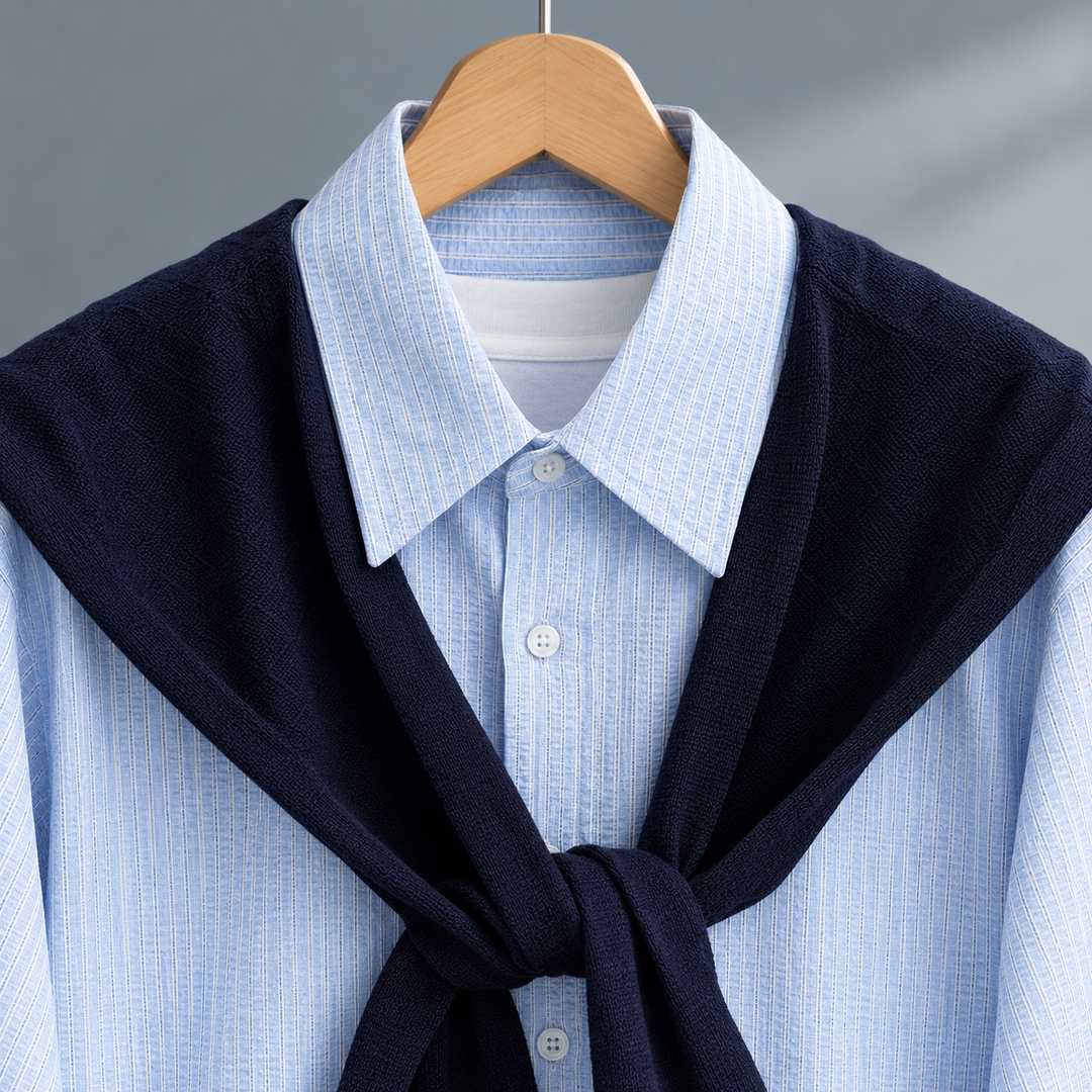 Gestreiftes Hemd Herren Langarm Locker Spread Kragen
