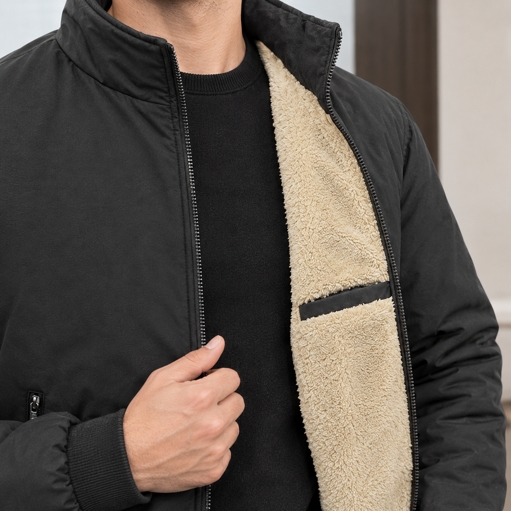 Jacke Herren Stehkragen Plüschfutter Zip Rippbündchen