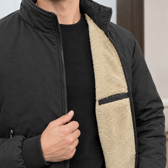 Jacke Herren Stehkragen Plüschfutter Zip Rippbündchen