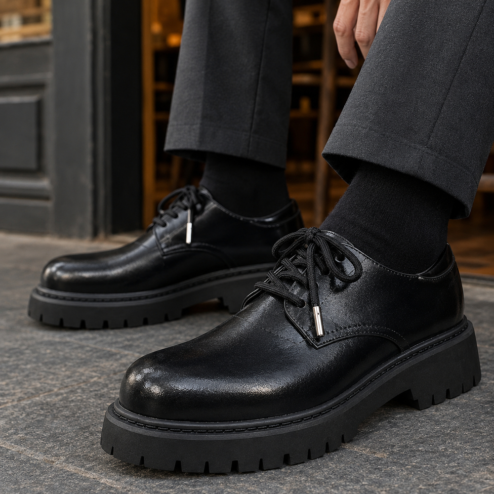 Derby Anzugschuhe Herren Lederoptik Grobe Profilsohle