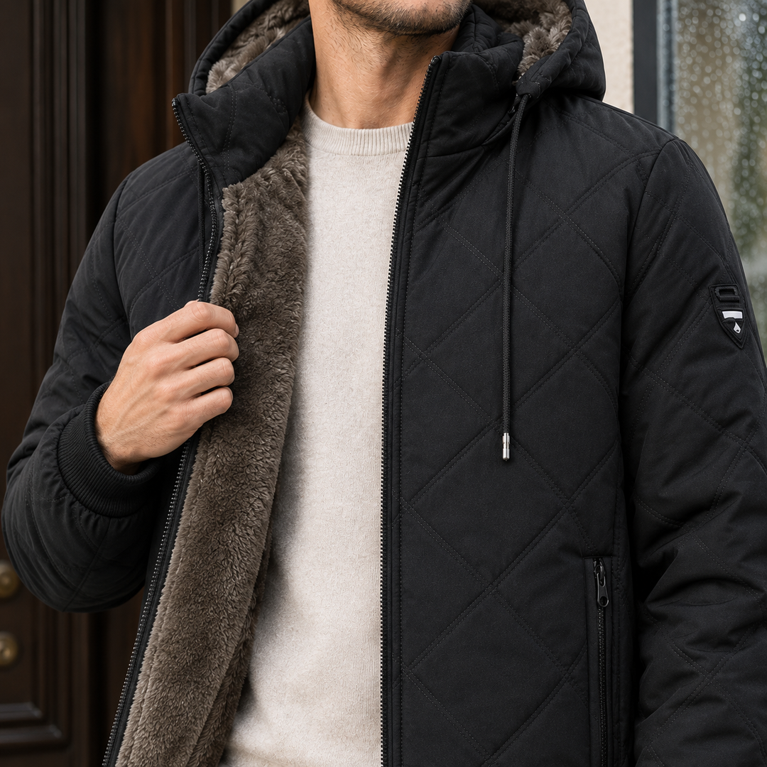 Steppjacke Herren Rautensteppung Kapuze Plüsch Gefüttert