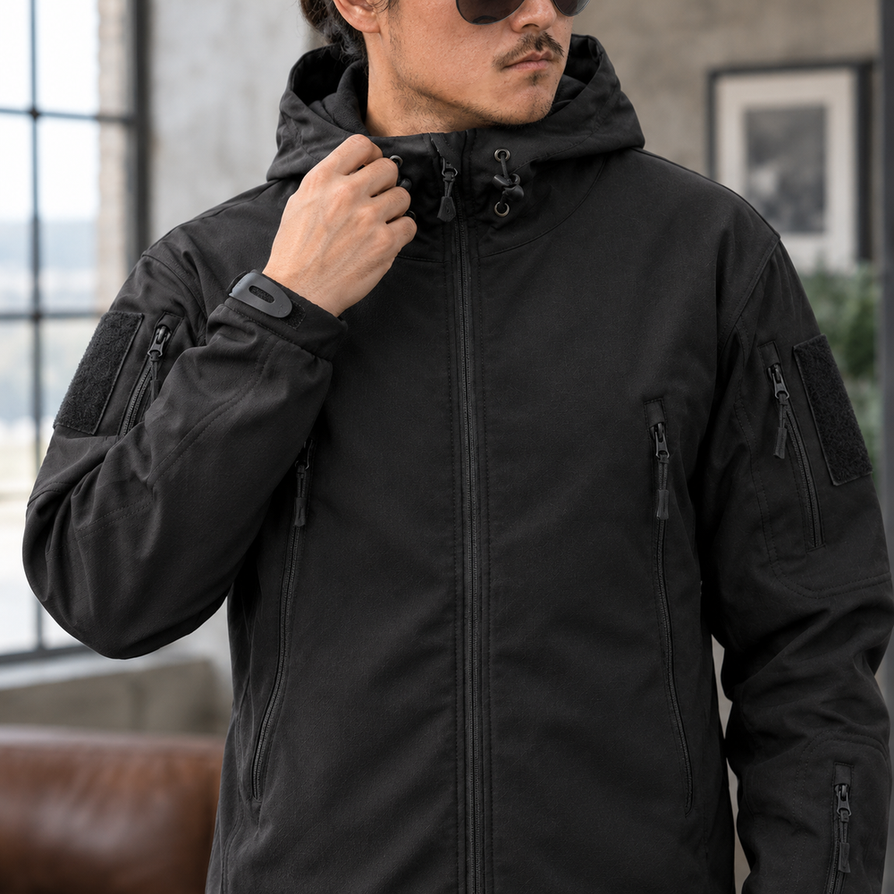 Utility Jacke Herren Kapuze Kordelzug Viele Zip Taschen