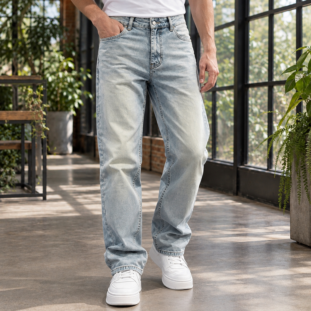 Gerade Jeans Herren Denim Gewaschen Locker Baumwollmix