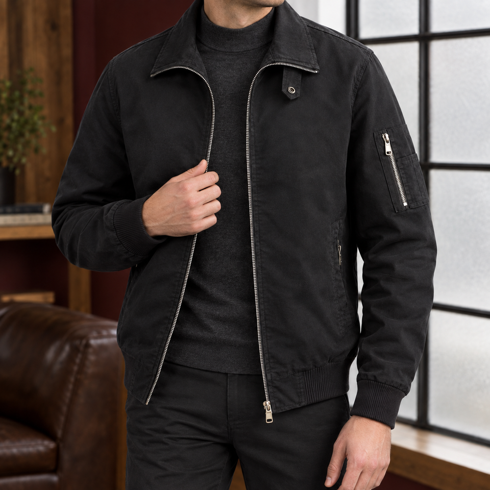 Pilotenjacke Herren Baumwollmix Rippbündchen Zip Tasche