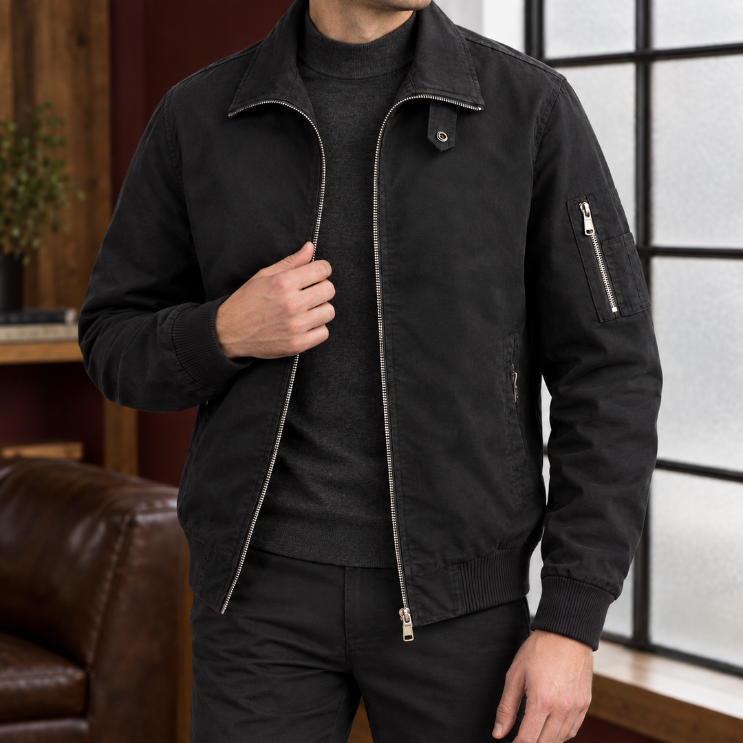 Pilotenjacke Herren Baumwollmix Rippbündchen Zip Tasche