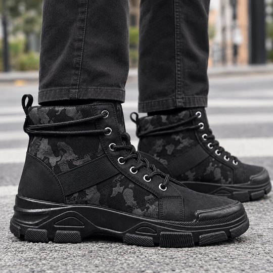 Camouflage Stiefel Herren Lederoptik Grobe Profilsohle