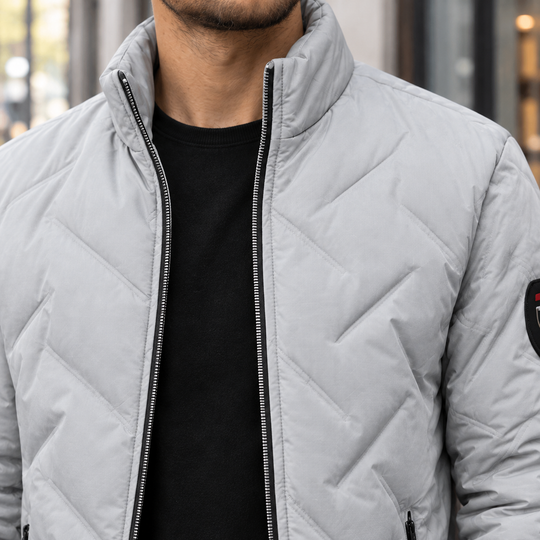Steppjacke Herren Chevron Steppung Rippbündchen Zip Front