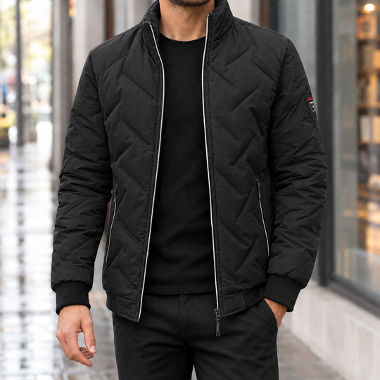 Steppjacke Herren Chevron Steppung Rippbündchen Zip Front