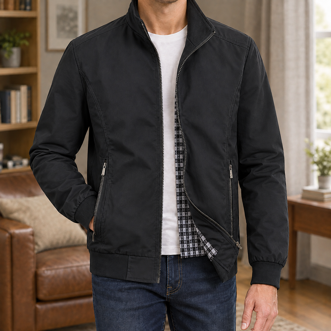 Zip Jacke Herren Stehkragen Karofutter Zwei Zip Taschen