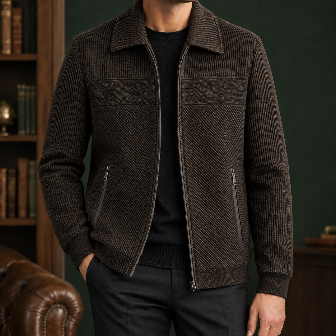 Strukturierte Jacke Herren Geometrisches Brustpaneel Zip