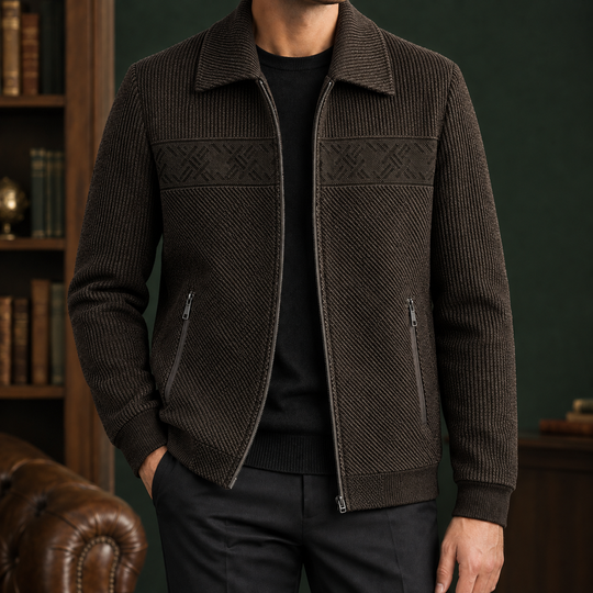Strukturierte Jacke Herren Geometrisches Brustpaneel Zip