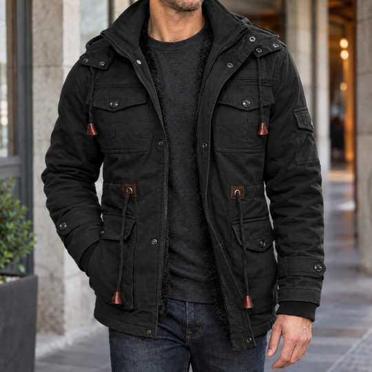 Utility Jacke Herren Abnehmbare Kapuze Plüschfutter Warm