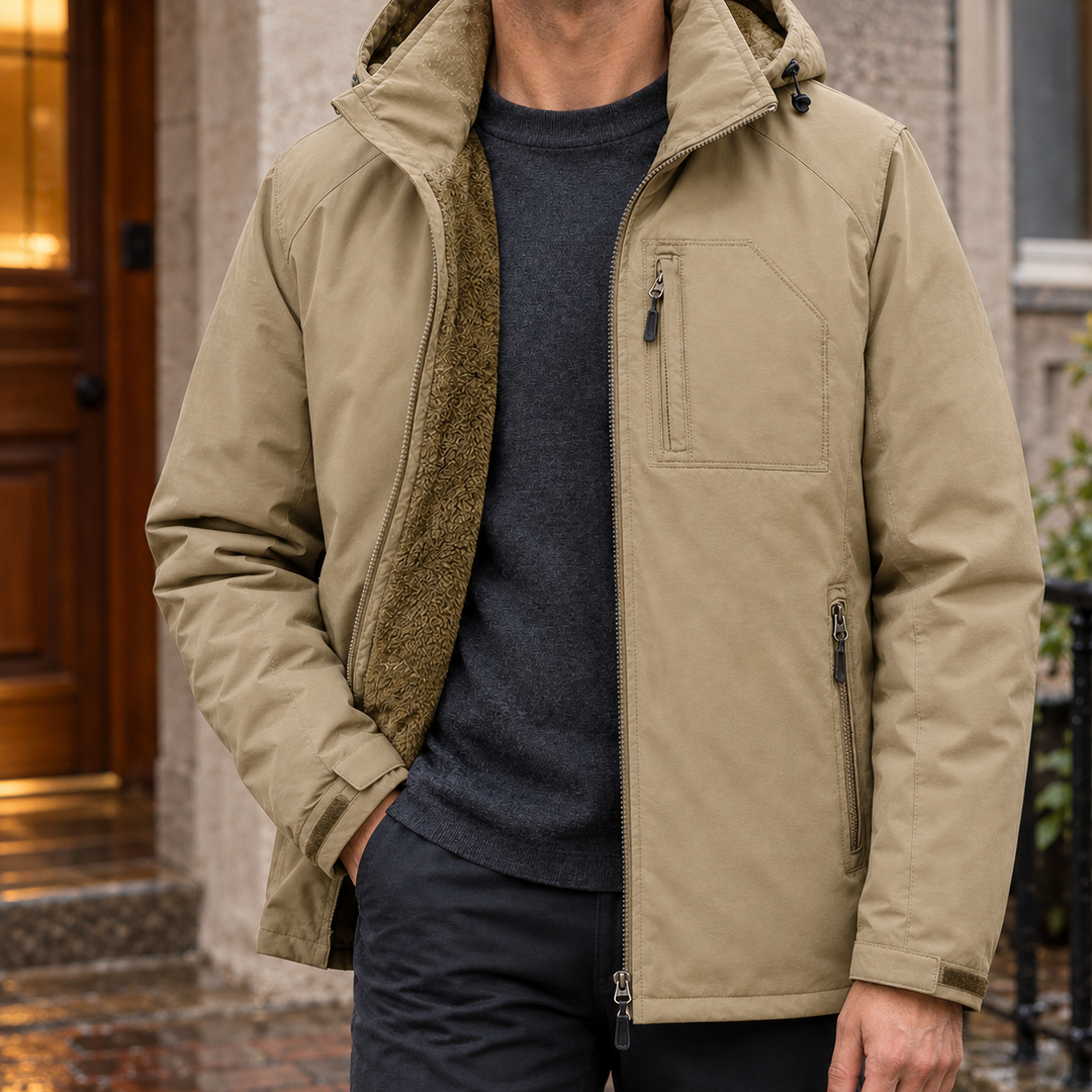 Fleece Jacke Herren Kapuze Baumwollmix Locker Gefüttert