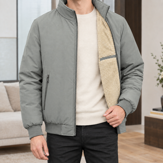 Jacke Herren Stehkragen Plüschfutter Zip Rippbündchen