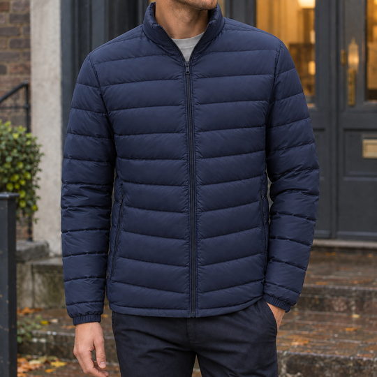 Daunenjacke Herren Gesteppt Leicht Stehkragen Zip Front