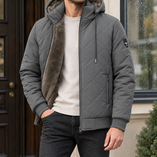 Steppjacke Herren Rautensteppung Kapuze Plüsch Gefüttert