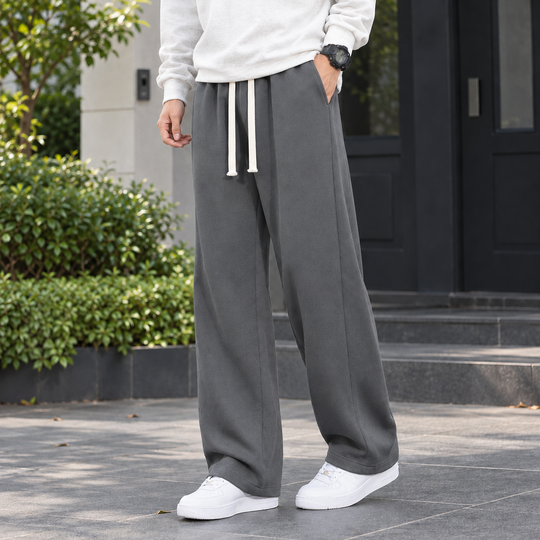 Stoffhose Herren Gerade Weit Kordelzug Weicher Fall