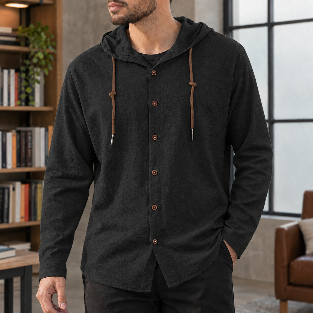 Kapuzenshirt Herren Baumwollmix Knopfleiste Kordelzug