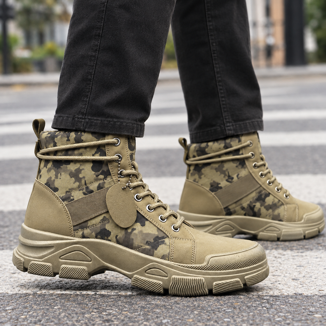 Camouflage Stiefel Herren Lederoptik Grobe Profilsohle