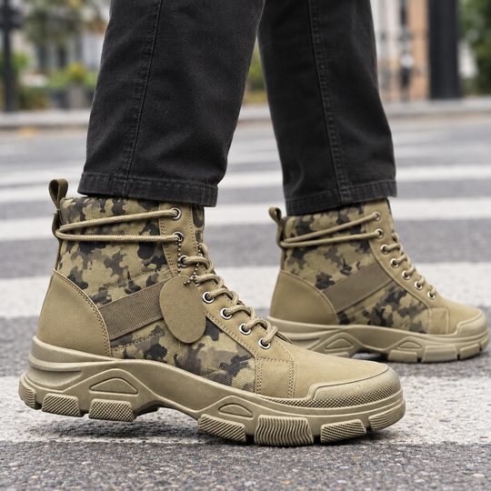 Camouflage Stiefel Herren Lederoptik Grobe Profilsohle