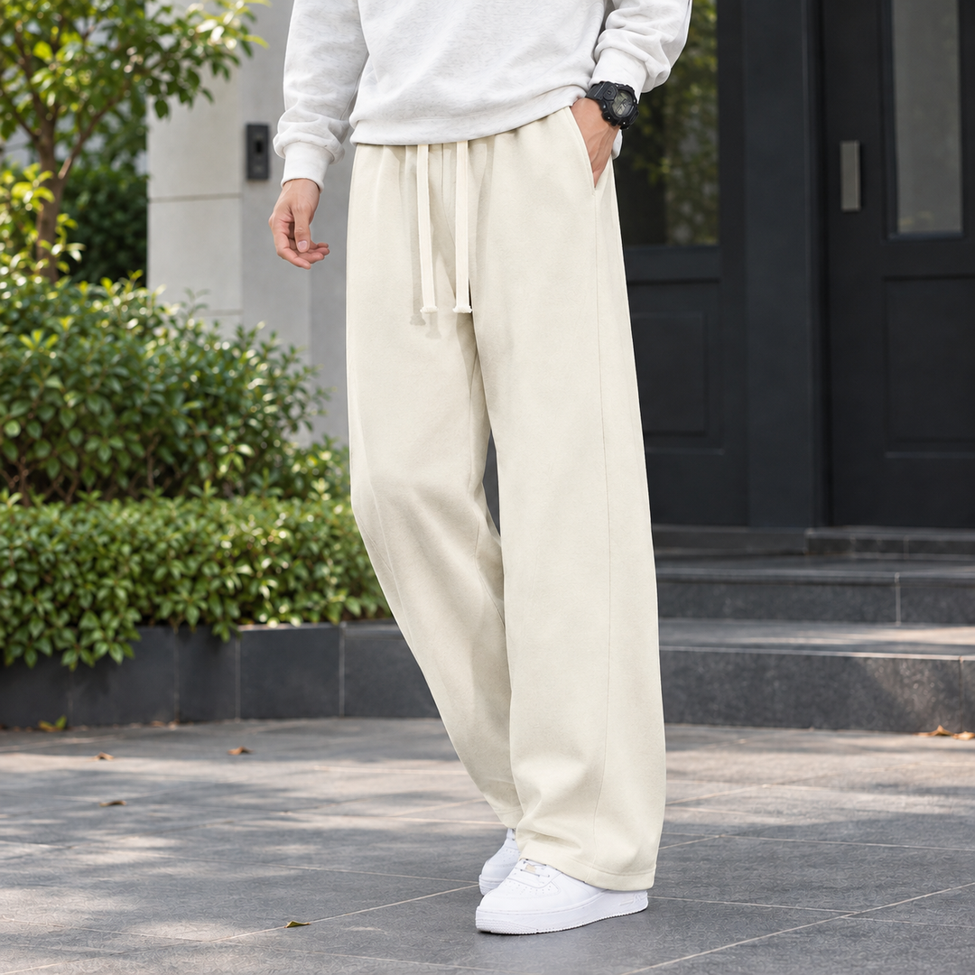 Stoffhose Herren Gerade Weit Kordelzug Weicher Fall
