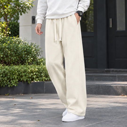 Stoffhose Herren Gerade Weit Kordelzug Weicher Fall