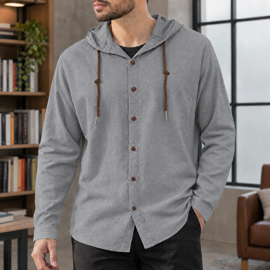 Kapuzenshirt Herren Baumwollmix Knopfleiste Kordelzug