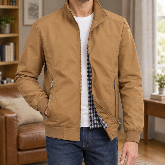 Zip Jacke Herren Stehkragen Karofutter Zwei Zip Taschen