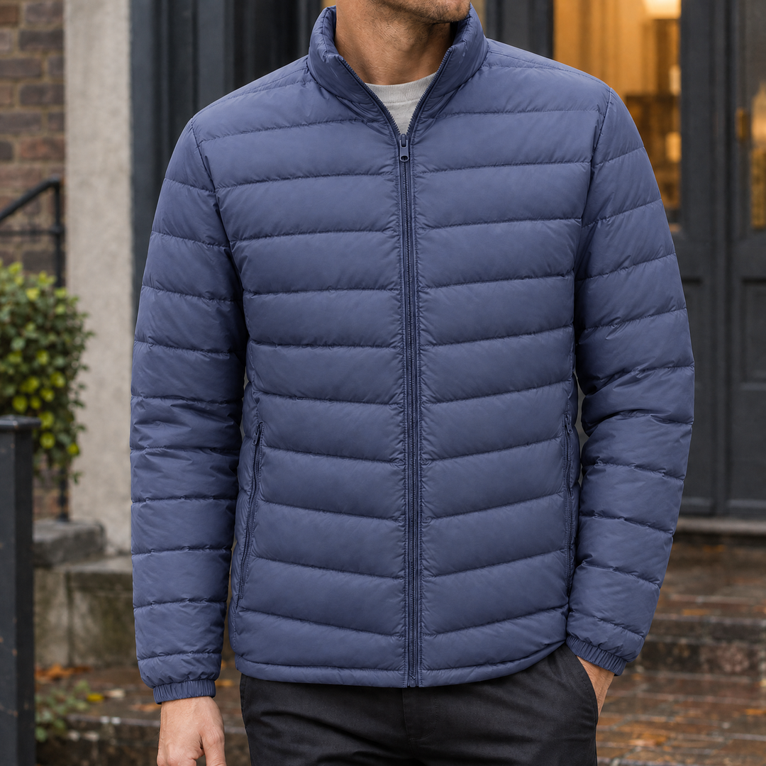 Daunenjacke Herren Gesteppt Leicht Stehkragen Zip Front