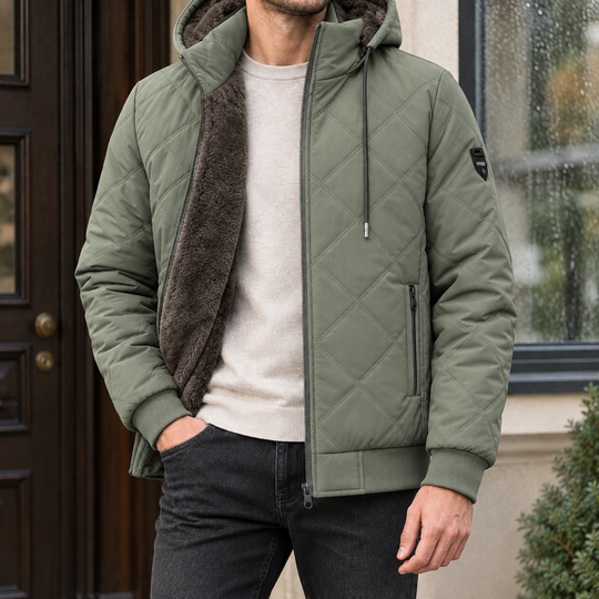 Steppjacke Herren Rautensteppung Kapuze Plüsch Gefüttert