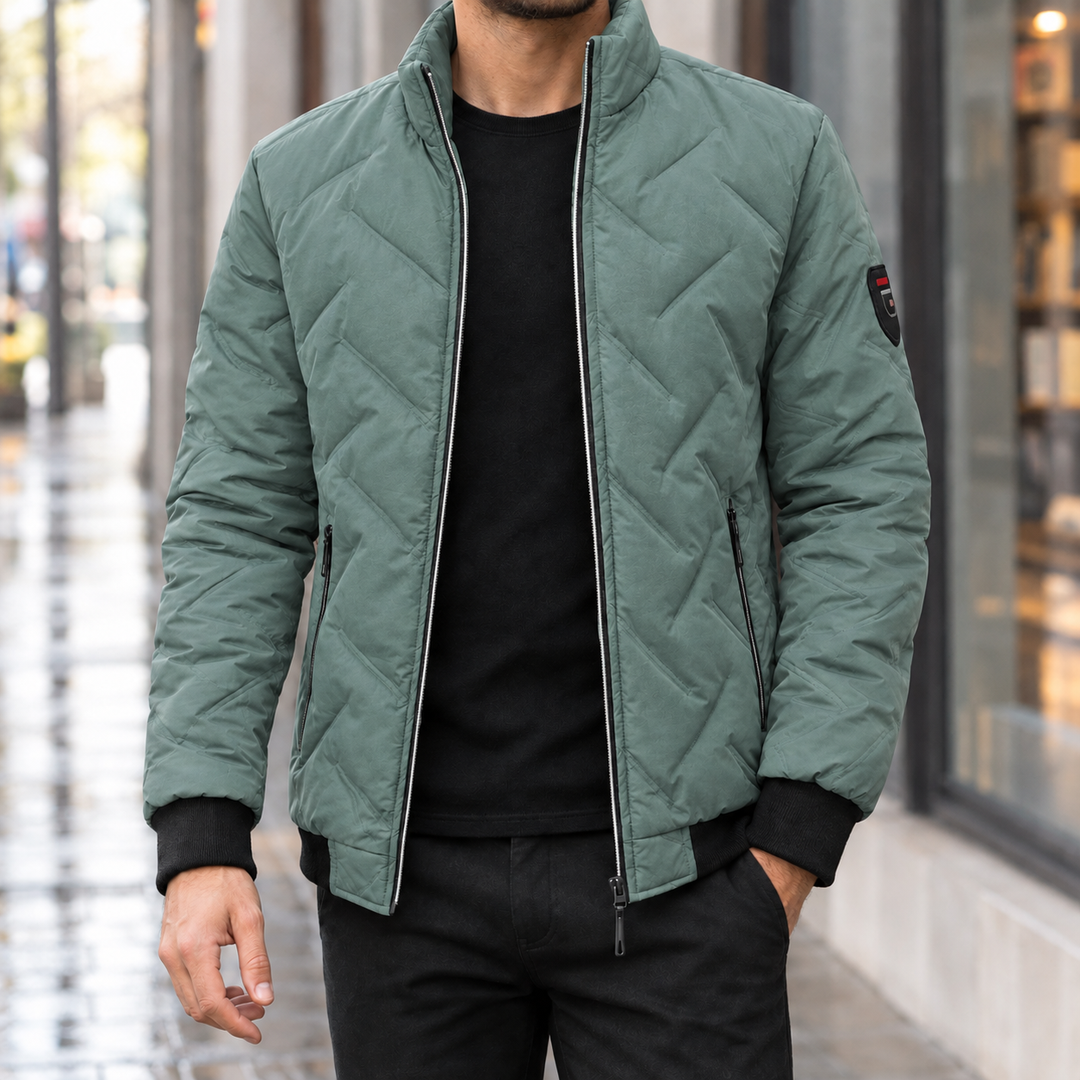Steppjacke Herren Chevron Steppung Rippbündchen Zip Front