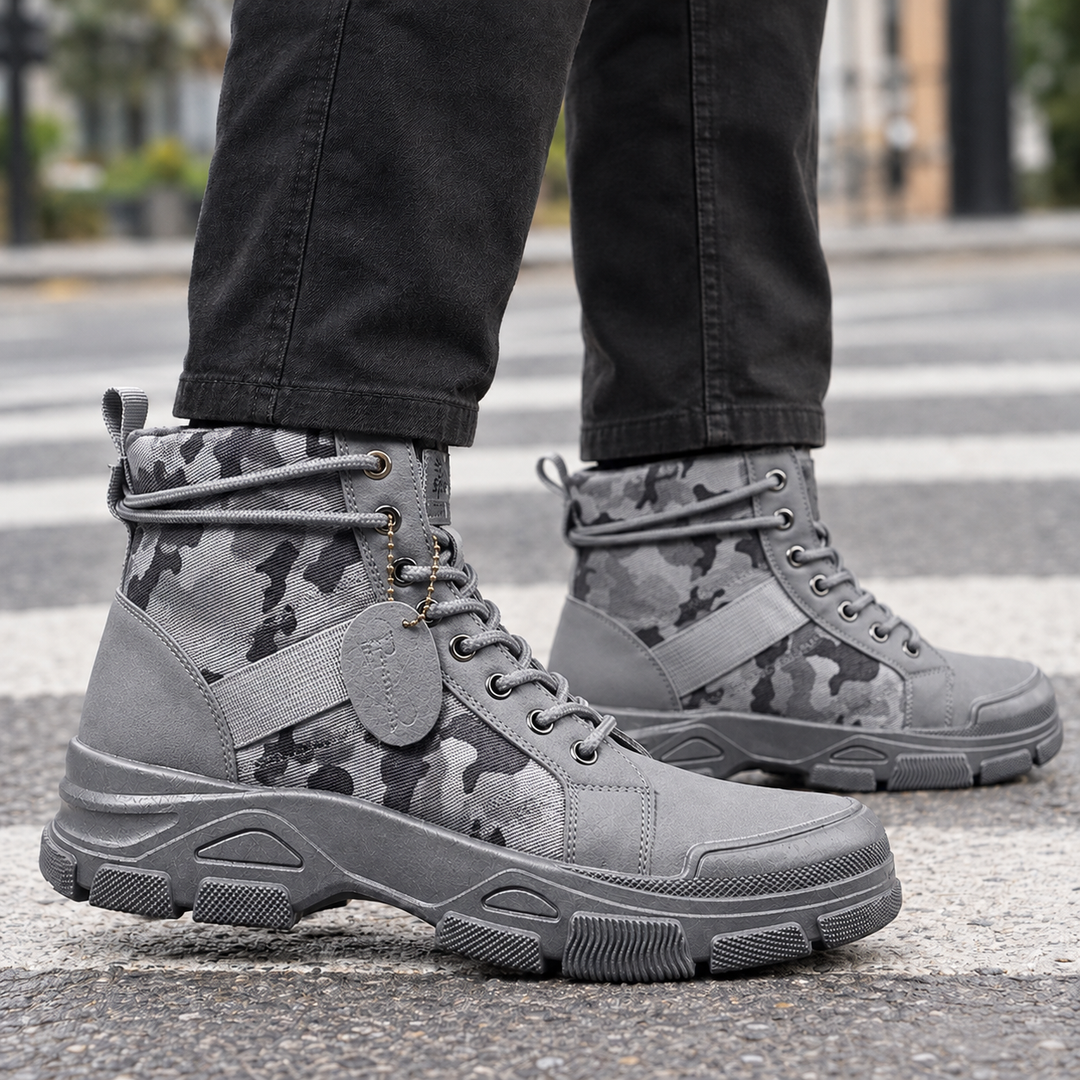 Camouflage Stiefel Herren Lederoptik Grobe Profilsohle