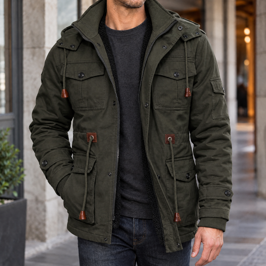Utility Jacke Herren Abnehmbare Kapuze Plüschfutter Warm