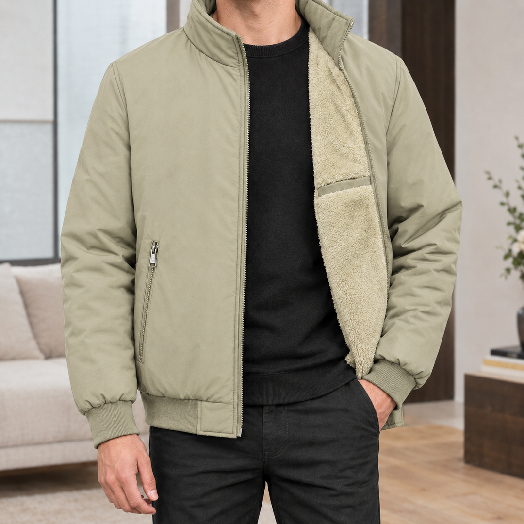 Jacke Herren Stehkragen Plüschfutter Zip Rippbündchen