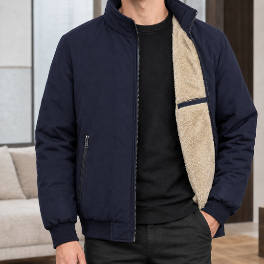 Jacke Herren Stehkragen Plüschfutter Zip Rippbündchen