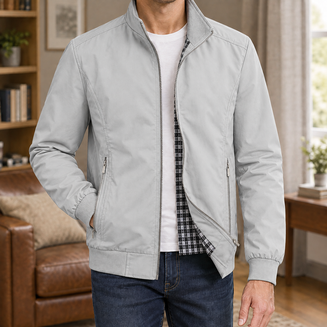 Zip Jacke Herren Stehkragen Karofutter Zwei Zip Taschen