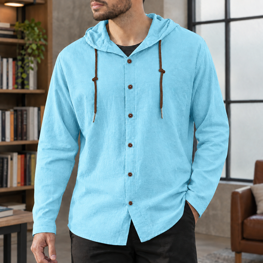 Kapuzenshirt Herren Baumwollmix Knopfleiste Kordelzug