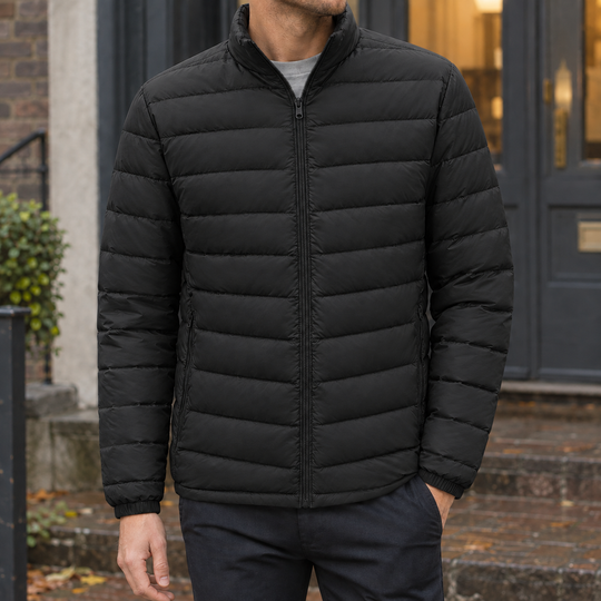 Daunenjacke Herren Gesteppt Leicht Stehkragen Zip Front