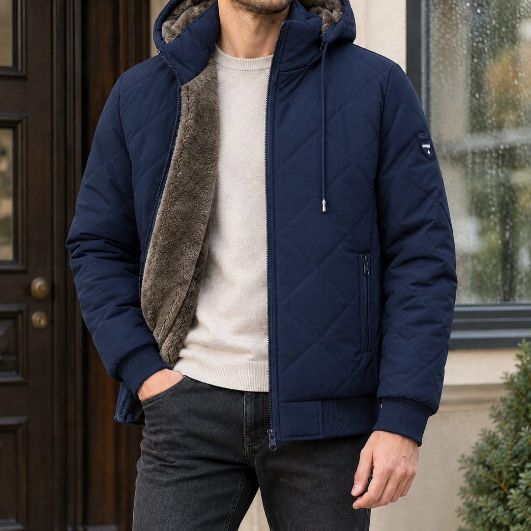 Steppjacke Herren Rautensteppung Kapuze Plüsch Gefüttert
