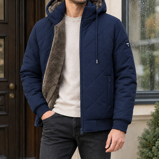 Steppjacke Herren Rautensteppung Kapuze Plüsch Gefüttert
