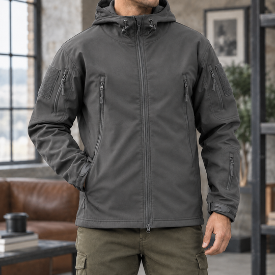 Utility Jacke Herren Kapuze Kordelzug Viele Zip Taschen