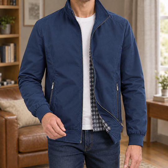 Zip Jacke Herren Stehkragen Karofutter Zwei Zip Taschen