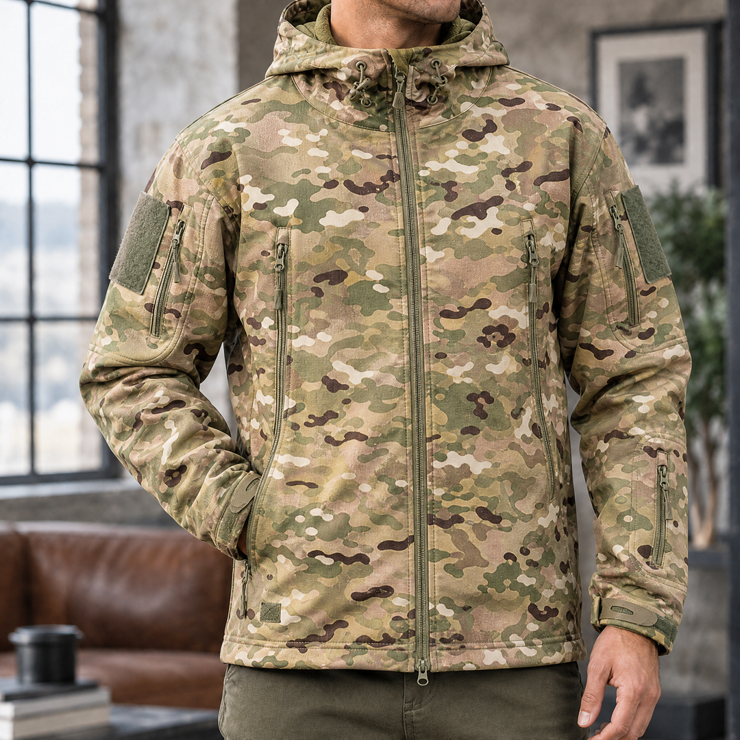 Utility Jacke Herren Kapuze Kordelzug Viele Zip Taschen
