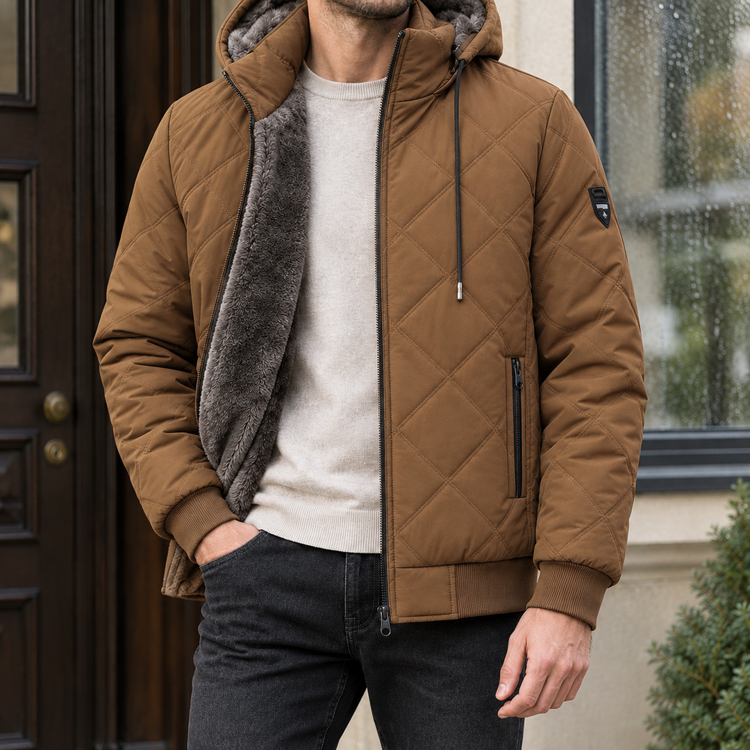 Steppjacke Herren Rautensteppung Kapuze Plüsch Gefüttert
