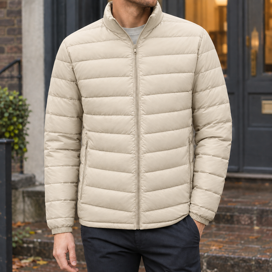 Daunenjacke Herren Gesteppt Leicht Stehkragen Zip Front